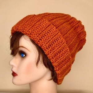 SOLD Handmade Crochet Beanie Ribbed Unisex Crochet Hat Pumpkin Burnt Orange